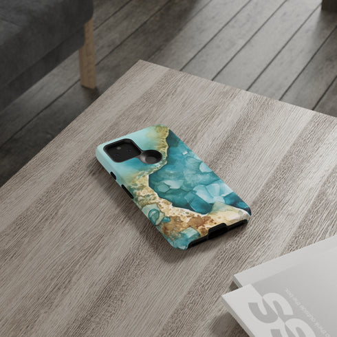 Aquamarine inspired Geode in Watercolor - Impact Resistant Phone Case